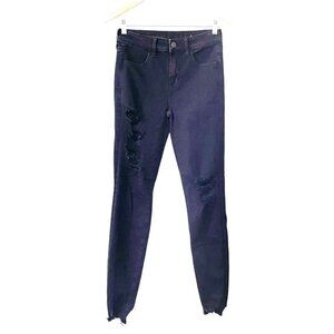 American Eagle Next Level Stretch Black Hi Rise Jeggings Raw Hem Women's Size 4L